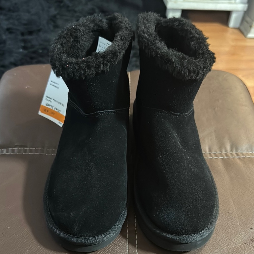 Black Suede Fur-Lined Boots